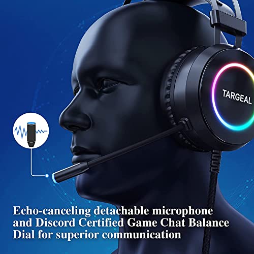 targeal USB Headset with Microphone for PC, PS5, PS4, Switch, Laptop, Tablet, Mobile Phone - 7.1 Surround Sound Wired Gamer Headphone with Noise Canceling Mic - 4 Modes RGB