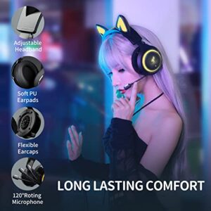 SOMIC GS510 Cat Ear Headset Wireless Gaming Headphones for PS5/ PS4/ PC, Cute Headset 2.4G with Retractable Mic, 7.1 Stereo Sound, 8Hrs Playtime, RGB Lighting (Xbox Only Work in Wired Mode)