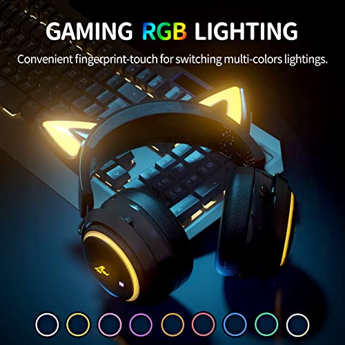 SOMIC GS510 Cat Ear Headset Wireless Gaming Headphones for PS5/ PS4/ PC, Cute Headset 2.4G with Retractable Mic, 7.1 Stereo Sound, 8Hrs Playtime, RGB Lighting (Xbox Only Work in Wired Mode)