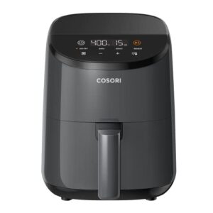 cosori small air fryer oven 2.1 qt, 4-in-1 mini airfryer, bake, roast, reheat, space-saving & low-noise, nonstick and dishwasher safe basket, 30 in-app recipes, sticker with 6 reference guides, gray