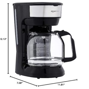 Amazon Basics 12 Cup Coffee Maker With Reusable Filter, Black & Stainless Steel