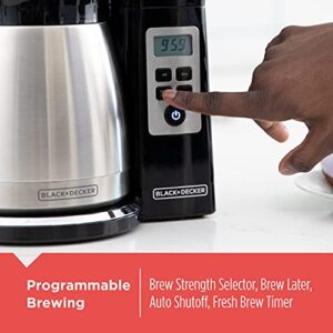 BLACK+DECKER 12 Cup Thermal Programmable Coffee Maker with Brew Strength and VORTEX Technology, Black/Steel, CM2046S