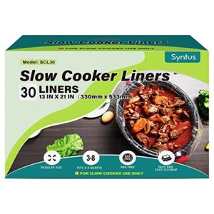 syntus slow cooker liners, cooking bags large size crock pot liners disposable pot liners plastic bags, fit 3qt to 8qt for slow cooker crockpot cooking trays, 13"x 21" 1 pack (30 liners)