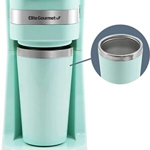 Elite Gourmet EHC113M Personal Single-Serve Compact Coffee Maker Brewer Includes 14Oz. Stainless Steel Interior Thermal Travel Mug, Compatible with Coffee Grounds, Reusable Filter, Mint