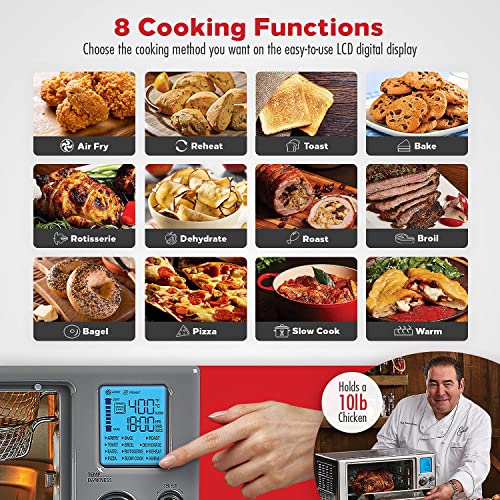 Emeril Lagasse Power Air Fryer 360 Better Than Convection Ovens Hot Air Fryer Oven, Toaster Oven, Bake, Broil, Slow Cook and More Food Dehydrator, Rotisserie Spit, Pizza Function Cookbook Included (Stainless Steel)