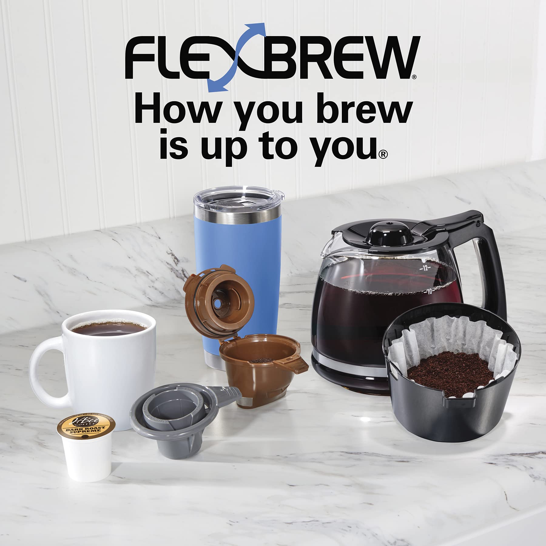 Hamilton Beach 49902 FlexBrew Trio 2-Way Coffee Maker, Compatible with K-Cup Pods or Grounds, Combo, Single Serve & Full 12c Pot, Black - Fast Brewing