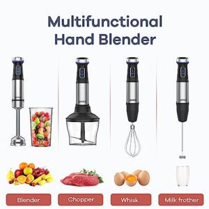 Ganiza Immersion Blender 5 in 1 Hand Blender 800W Heavy Duty Motor, 15 Speed and Turbo Mode Handheld Blender Stainless Steel Blade With 800ml Mixing Beaker, 600ml Chopper, Whisk and Milk Frother (Silver-1)