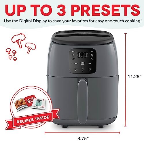 DASH Tasti-Crisp™ Digital Air Fryer with AirCrisp Technology, Custom Presets, Temperature Control, and Auto Shut Off Feature, 2.6 Quart - Cool Grey