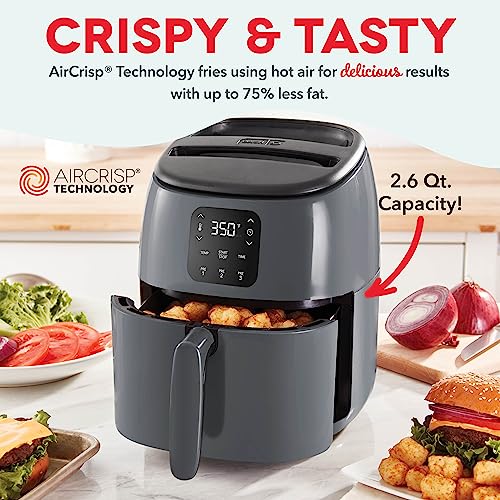 DASH Tasti-Crisp™ Digital Air Fryer with AirCrisp Technology, Custom Presets, Temperature Control, and Auto Shut Off Feature, 2.6 Quart - Cool Grey