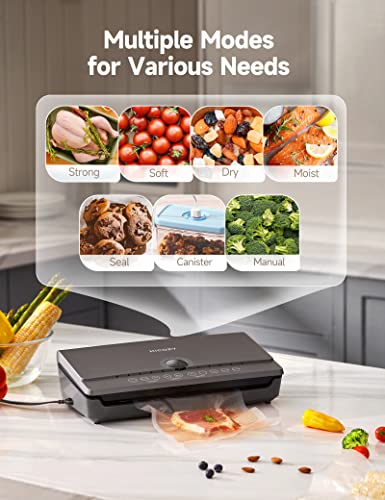 HiCOZY Vacuum Sealer Machine, Food Vacuum Sealer with Built-in Cutter and Bag Storage, Air Sealer Machine for Sous Vide and Food Storage with 10 BPA Free Vacuum Sealer Bag, 1 Roller Bag, Space Gray