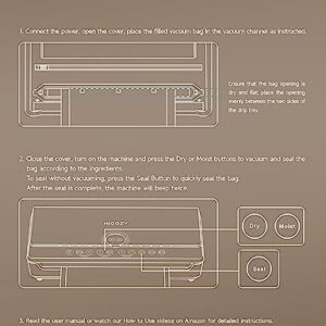 HiCOZY Vacuum Sealer Machine, Food Vacuum Sealer with Built-in Cutter and Bag Storage, Air Sealer Machine for Sous Vide and Food Storage with 10 BPA Free Vacuum Sealer Bag, 1 Roller Bag, Space Gray
