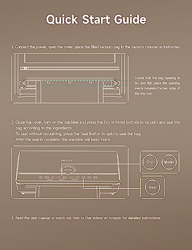 HiCOZY Vacuum Sealer Machine, Food Vacuum Sealer with Built-in Cutter and Bag Storage, Air Sealer Machine for Sous Vide and Food Storage with 10 BPA Free Vacuum Sealer Bag, 1 Roller Bag, Space Gray