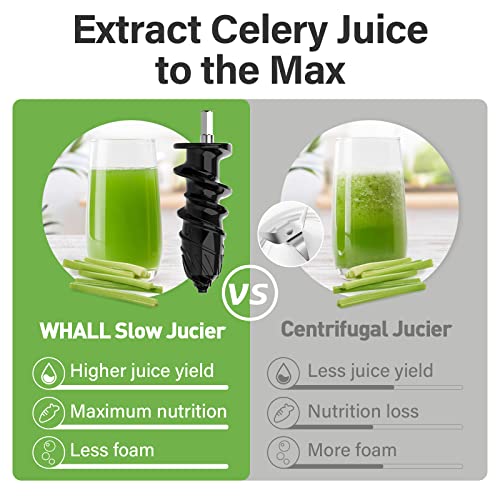 WHALL Slow Juicer, Masticating Juicer, Celery Juicer Machines, Cold Press Juicer Machines Vegetable and Fruit, Juicers with Quiet Motor & Reverse Function, Easy to Clean with Brush,Grey