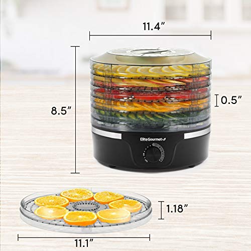 Elite Gourmet EFD319 Food Dehydrator, 5 BPA-Free 11.4" Trays Adjustable Temperature Controls, Jerky, Herbs, Fruit, Veggies, Dried Snacks, Black