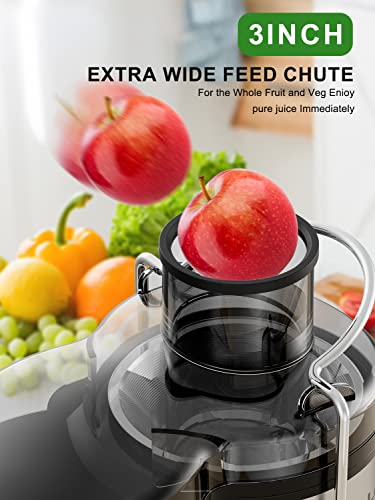 Juicer Machine, 500W Juicer with 3” Big Mouth for Whole Fruits and Veg, Centrifugal Juice Extractor with 3-Speed Setting, Easy to Clean, Stainless Steel, BPA Free