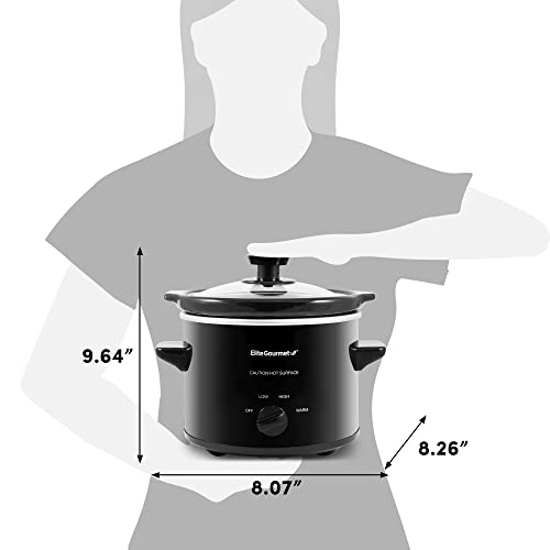 Elite Gourmet MST239X Electric Round Slow Cooker, Adjustable Temp, Entrees, Sauces, Stews & Dips, Dishwasher Safe Glass Lid & Crock, 2 Quart, Black