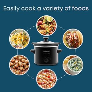 Elite Gourmet MST239X Electric Round Slow Cooker, Adjustable Temp, Entrees, Sauces, Stews & Dips, Dishwasher Safe Glass Lid & Crock, 2 Quart, Black