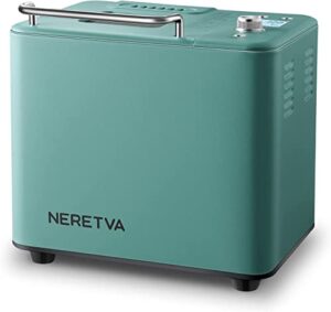 neretva bread maker machine , 20-in-1 2lb automatic breadmaker with gluten free pizza sourdough setting, digital, programmable, 1 hour keep warm, 2 loaf sizes, 3 crust colors - receipe booked included (green)