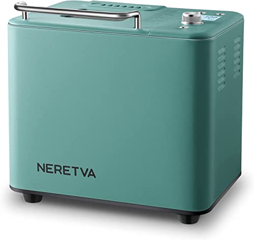 Neretva Bread Maker Machine , 20-in-1 2LB Automatic Breadmaker with Gluten Free Pizza Sourdough Setting, Digital, Programmable, 1 Hour Keep Warm, 2 Loaf Sizes, 3 Crust Colors - Receipe Booked Included (Green)