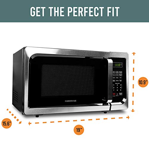 Farberware Countertop Microwave 900 Watts, 0.9 cu ft - Microwave Oven With LED Lighting and Child Lock - Perfect for Apartments and Dorms - Easy Clean Brushed Stainless Steel