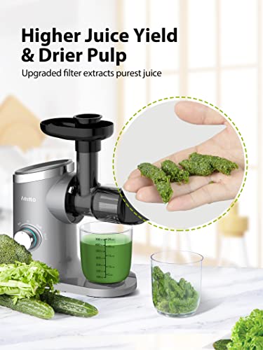 Slow Masticating Juicer, Aeitto Cold Press Jucier Machines, with Triple Modes,Reverse Function & Quiet Motor, Easy to Clean with Brush, Recipe for Vegetables And Fruits, Grey