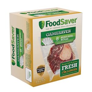 foodsaver gamesaver vacuum sealer bags, rolls for custom fit airtight food storage and sous vide, 8" x 20' (pack of 6)