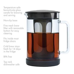 Primula Pace Cold Brew Iced Coffee Maker with Durable Glass Pitcher and Airtight Lid, Dishwasher Safe, Perfect 6 Cup Size, 1.6 Qt, Black