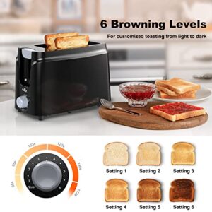 Willz 2-Slice Toaster, Extra Wide Slot with 6 Browning Levels, Small Toaster for Bread, Removable Crumb Tray, Auto Shut-off & Easy Clean, Black