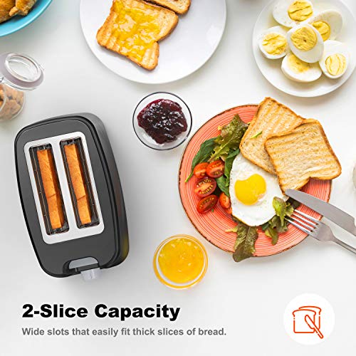 Willz 2-Slice Toaster, Extra Wide Slot with 6 Browning Levels, Small Toaster for Bread, Removable Crumb Tray, Auto Shut-off & Easy Clean, Black