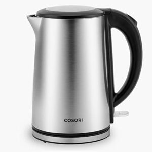 cosori electric tea kettles for boiling water, stainless steel double wall, 1.5l 1500w hot water boiler with automatic shut off & boil-dry protection, bpa free, silver