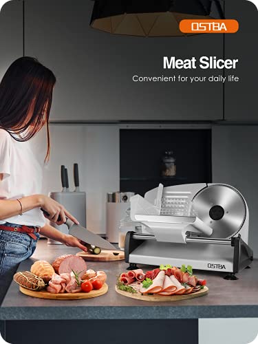 Meat Slicer 200W Electric Deli Food Slicer with 2 Removable 7.5" Stainless Steel Blade, Adjustable Thickness Meat Slicer for Home Use, Child Lock Protection, Easy to Clean, Cuts Meat, Bread and Cheese