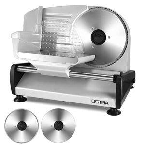 meat slicer 200w electric deli food slicer with 2 removable 7.5" stainless steel blade, adjustable thickness meat slicer for home use, child lock protection, easy to clean, cuts meat, bread and cheese