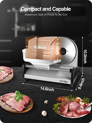 Meat Slicer 200W Electric Deli Food Slicer with 2 Removable 7.5" Stainless Steel Blade, Adjustable Thickness Meat Slicer for Home Use, Child Lock Protection, Easy to Clean, Cuts Meat, Bread and Cheese