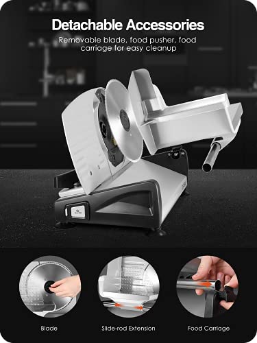 Meat Slicer 200W Electric Deli Food Slicer with 2 Removable 7.5" Stainless Steel Blade, Adjustable Thickness Meat Slicer for Home Use, Child Lock Protection, Easy to Clean, Cuts Meat, Bread and Cheese