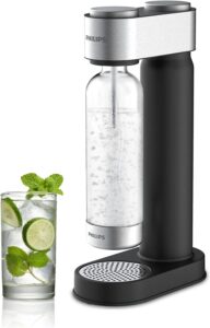 philips stainless sparkling water maker soda maker machine for home carbonating with bpa free pet 1l carbonating bottle, compatible with any screw-in 60l co2 exchange carbonator(not included), black