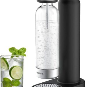 PHILIPS Stainless Sparkling Water Maker Soda Maker Machine for Home Carbonating with BPA free PET 1L Carbonating Bottle, Compatible with Any Screw-in 60L CO2 Exchange Carbonator(NOT Included), Black