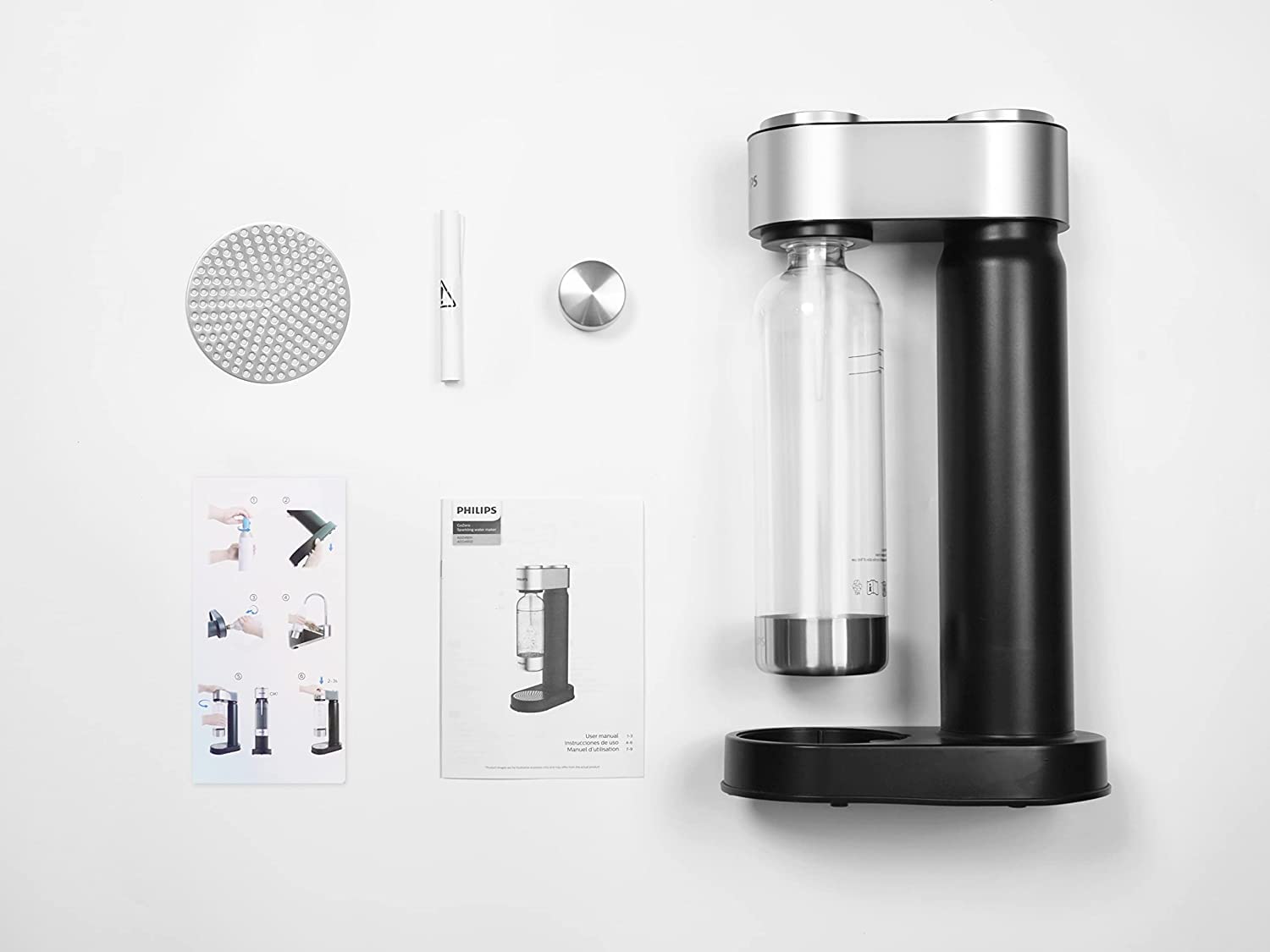 PHILIPS Stainless Sparkling Water Maker Soda Maker Machine for Home Carbonating with BPA free PET 1L Carbonating Bottle, Compatible with Any Screw-in 60L CO2 Exchange Carbonator(NOT Included), Black