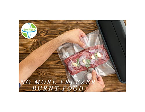 EverFresh 4 x 11" x 25' (Total 100 feet) Vacuum Sealer Rolls-Vacuum Sealer Bags-Vacuum Sealer Machine-Food Sealer Bag-Rolls Compatible with FoodSaver Machines-Sous Vide Bags-Freezer Bags-4 Pack-BPA Free Food Bags-15% thicker embossing than leading supplie