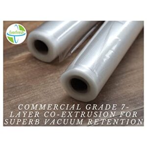 EverFresh 4 x 11" x 25' (Total 100 feet) Vacuum Sealer Rolls-Vacuum Sealer Bags-Vacuum Sealer Machine-Food Sealer Bag-Rolls Compatible with FoodSaver Machines-Sous Vide Bags-Freezer Bags-4 Pack-BPA Free Food Bags-15% thicker embossing than leading supplie