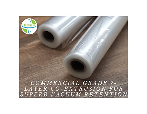 EverFresh 4 x 11" x 25' (Total 100 feet) Vacuum Sealer Rolls-Vacuum Sealer Bags-Vacuum Sealer Machine-Food Sealer Bag-Rolls Compatible with FoodSaver Machines-Sous Vide Bags-Freezer Bags-4 Pack-BPA Free Food Bags-15% thicker embossing than leading supplie