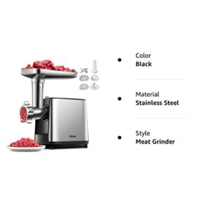 Electric Meat Grinder, Heavy Duty Meat Mincer, Sausage Stuffer Maker, Food Grinder with Sausage & Kubbe Kit, 2 Grinder Plates, Stainless Steel (Black)