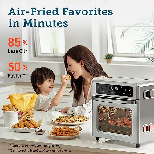 COSORI Air Fryer Toaster Oven, 13 Qt Airfryer Fits 8" Pizza, 11-in-1 Functions with Rotisserie, Dehydrate, Dual Heating Elements with Convection Fan for Fast Cooking, Cookbook & 6 Accessories, Silver