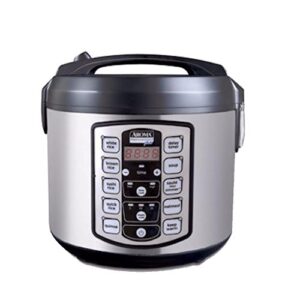 aroma housewares arc-5000sb digital rice, food steamer, slow, grain cooker, stainless exterior/nonstick pot, 10-cup uncooked/20-cup cooked/4qt, silver, black