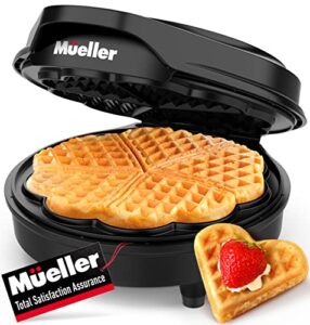 mueller wafflewiz waffle iron ,non-stick cooking plates, 5 waffles at once, compact and easy to clean mini heart waffle maker, 900w, black