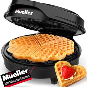 Mueller WaffleWiz Waffle Iron ,Non-Stick Cooking Plates, 5 Waffles at Once, Compact and Easy to Clean Mini Heart Waffle Maker, 900W, Black