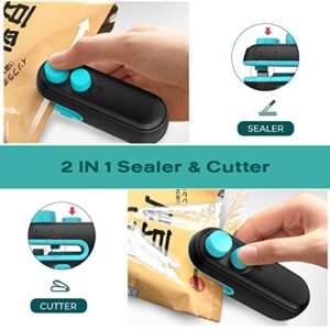 Mini Bag Sealer, Handheld Bag Heat Vacuum Sealer, 2 in 1 Rechargeable Sealer and Cutter with Pouch, Portable Resealer Machine for Plastic Bags Food Storage Chip Cookies Snacks Fresh