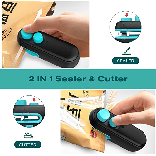 Mini Bag Sealer, Handheld Bag Heat Vacuum Sealer, 2 in 1 Rechargeable Sealer and Cutter with Pouch, Portable Resealer Machine for Plastic Bags Food Storage Chip Cookies Snacks Fresh