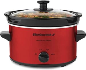 elite gourmet mst-275xr electric oval slow cooker, adjustable temp, entrees, sauces, stews & dips, dishwasher safe glass lid & crock (2 quart, metallic red)