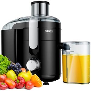 juicer with titanium enhanced cut disc, gdor dual speeds centrifugal extractor machines with 2.5" feed chute, for fruits and veggies, anti-drip, includes cleaning brush, bpa-free, black