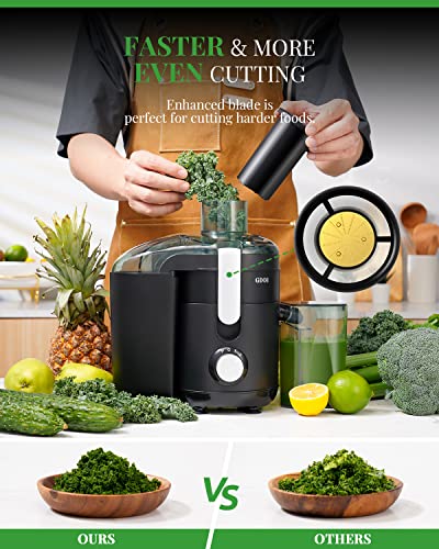 Juicer with Titanium Enhanced Cut Disc, GDOR Dual Speeds Centrifugal Extractor Machines with 2.5" Feed Chute, for Fruits and Veggies, Anti-Drip, Includes Cleaning Brush, BPA-Free, Black